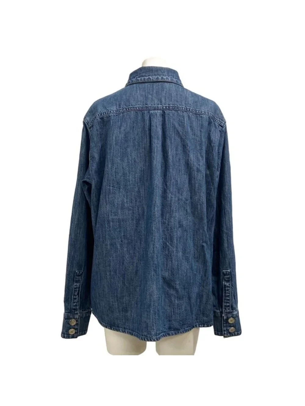 Chanel Long Sleeve Blouse S Blue Denim CC Logo Cotton 36
